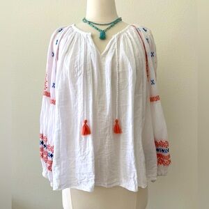 Women’s Caslon Embroidered Peasant Blouse, Sz. S, Petite